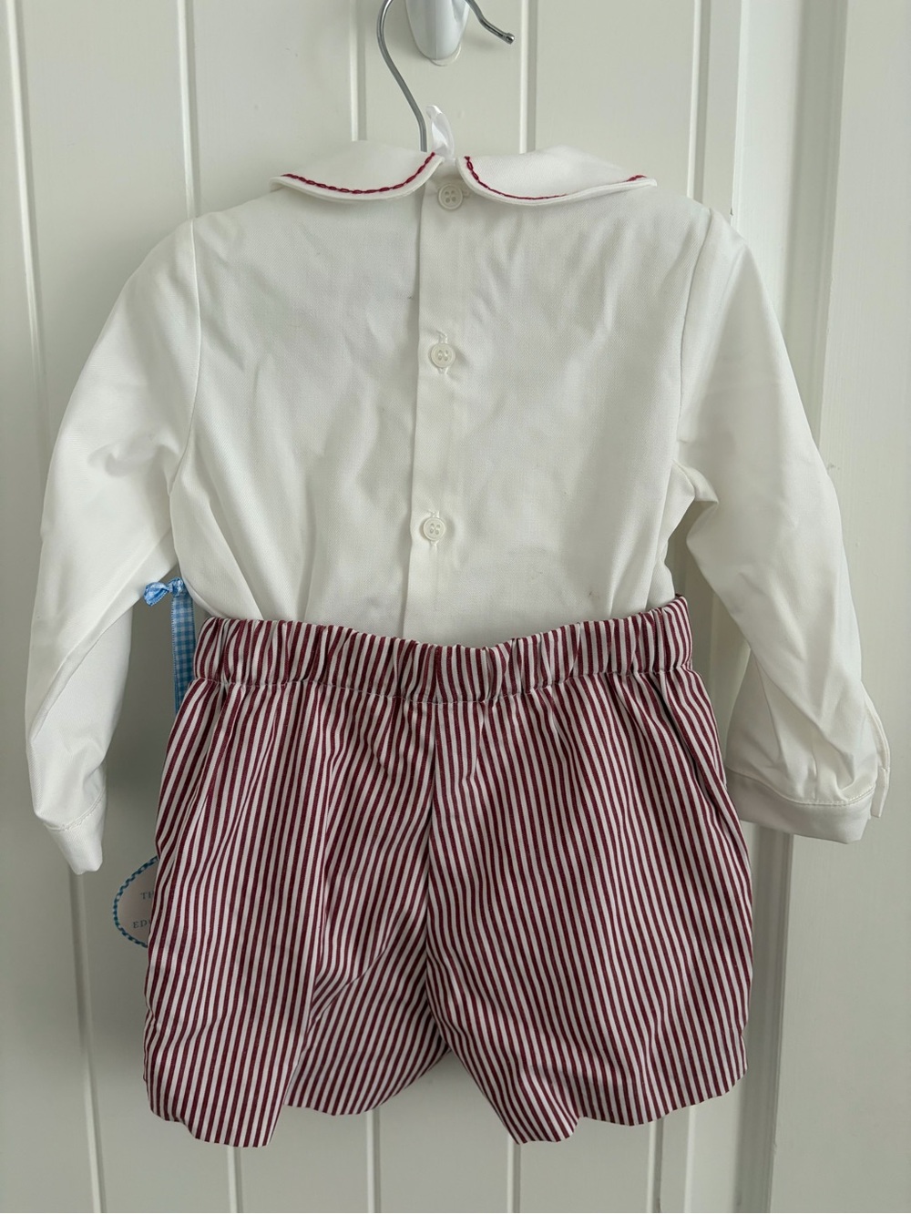 Edgehill Collection White Long-Sleeve Peter Pan Collar Romper with Red Stripes - Picture 2 of 3